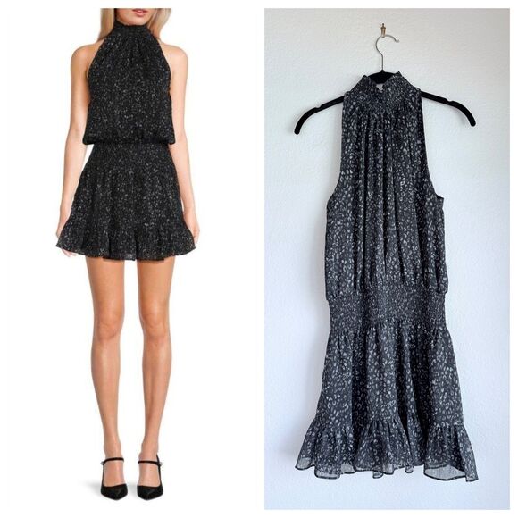 NWT Ramy Brook Mahala Sleeveless Mock Neck Dress in Black Animal Print Size S - Picture 1 of 14